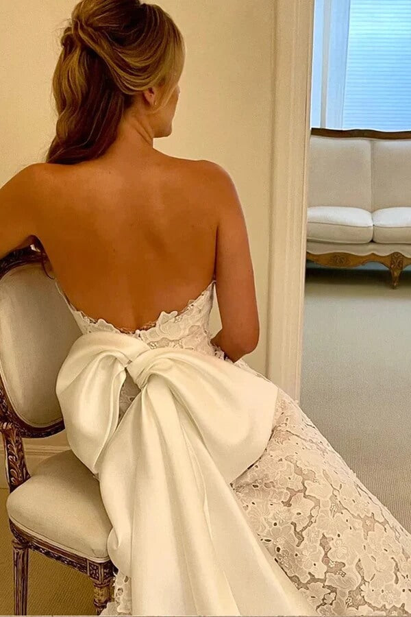Ivory Lace A-line Strapless Boho Wedding Dresses MW866 | Musebridals Ivory Lace A-line Strapless Boho Wedding Dresses MW866 | Musebridals