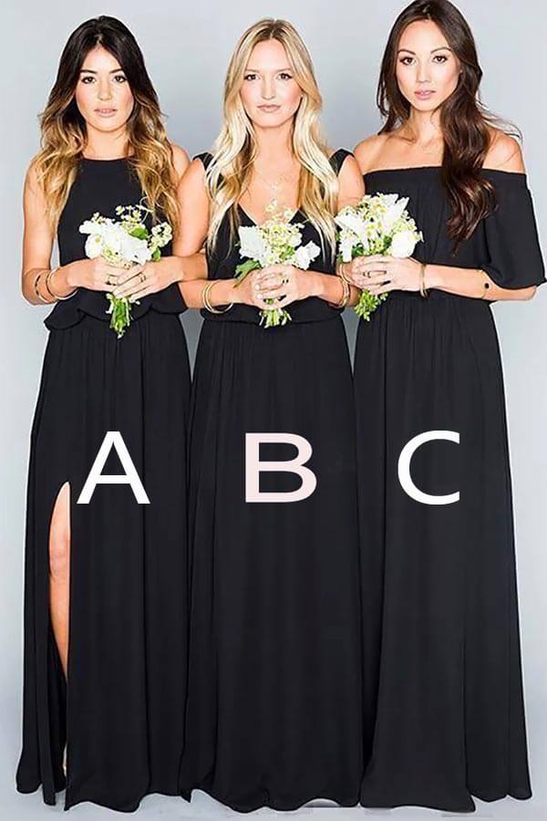 black bodycon evening dress Black Chiffon A-line Mismatched Bridesmaid Dress, MBD251