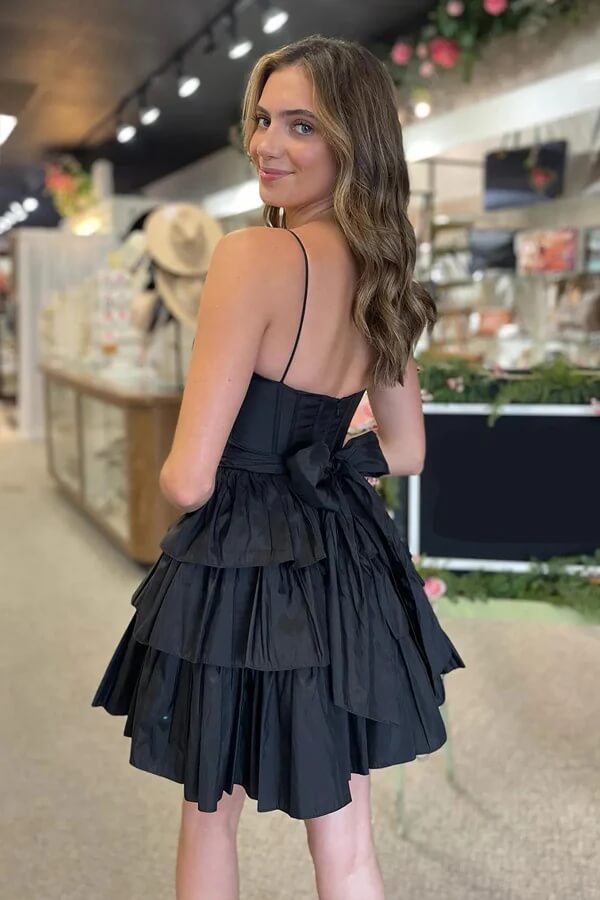 blue dress for baby girl Cute Black Sweetheart Bow Homecoming Dress Graduation Party Dress , QB –  QueenaBridal main image 0