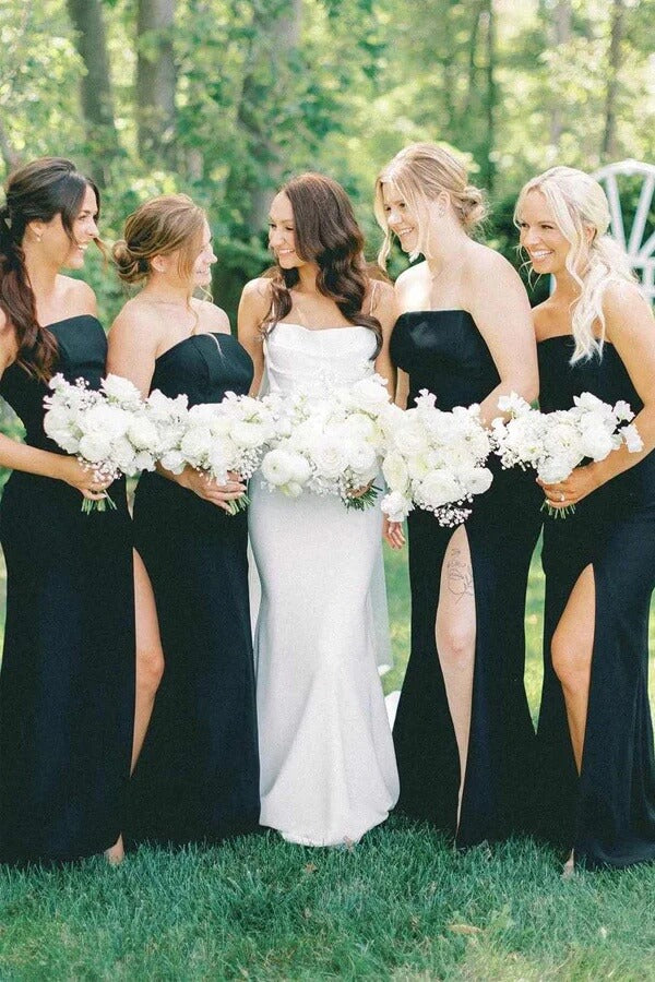 Black Satin Mermaid Long Bridesmaid Dresses, MBD280 | Musebridals.com Black Satin Mermaid Long Bridesmaid Dresses, MBD280 | Musebridals.com