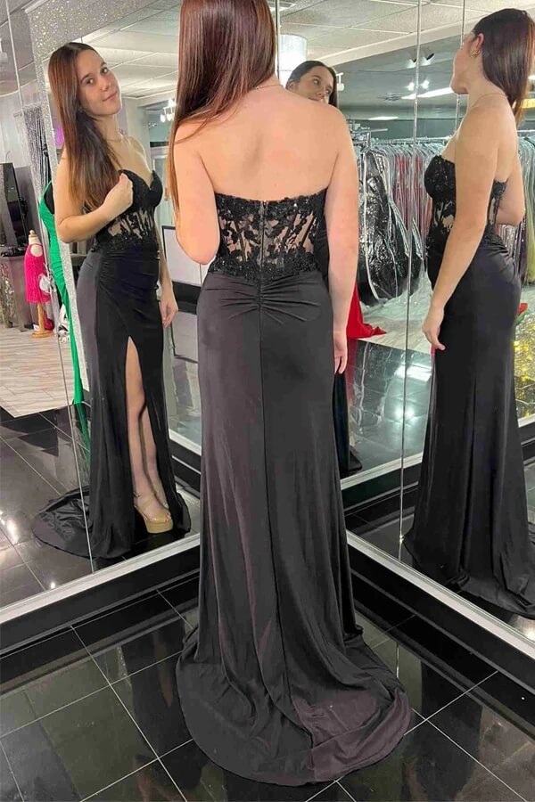 Black Satin Sheath Sweetheart Lace Prom Dress, MP877 | Musebridals