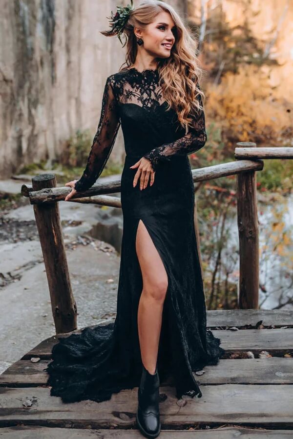 Black Sheath Sweetheart Long Sleeves Lace Wedding Dresses, Bridal Gown, MW997 Black Sheath Sweetheart Long Sleeves Lace Wedding Dresses, Bridal Gown, MW997