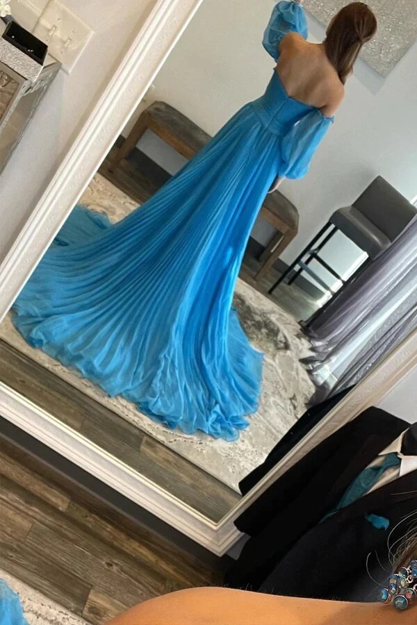 Blue Chiffon A-line Sweetheart Beaded Prom Dress, MP923 | Musebridals Blue Chiffon A-line Sweetheart Beaded Prom Dress, MP923 | Musebridals
