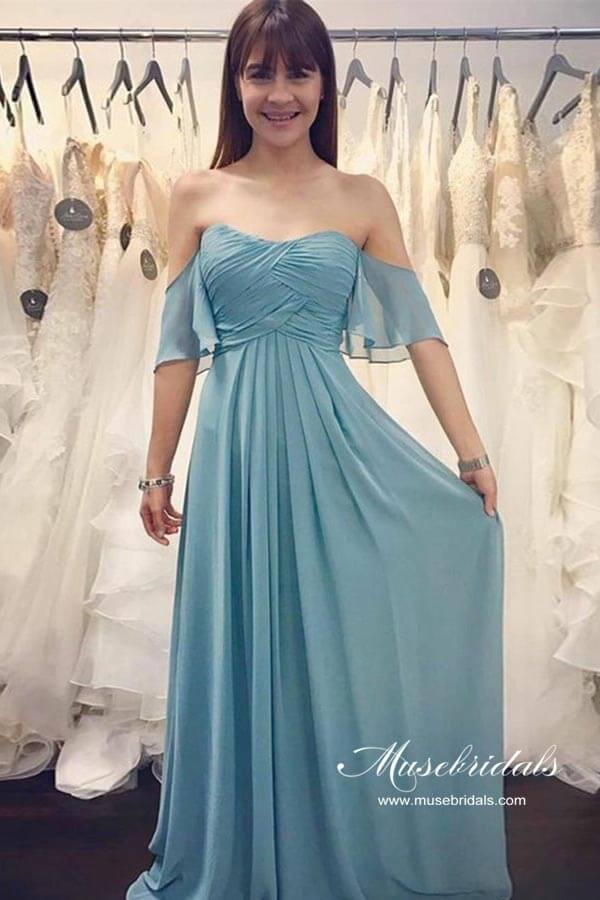 long royal blue bridesmaid dresses Off the Shoulder Royal Blue Long Bridesmaid Dress with Slit – FancyVestido