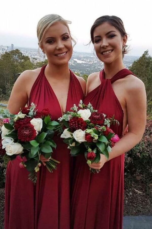 Burgundy Chiffon A-line Halter Bridesmaid Dress, MBD266 | Musebridals