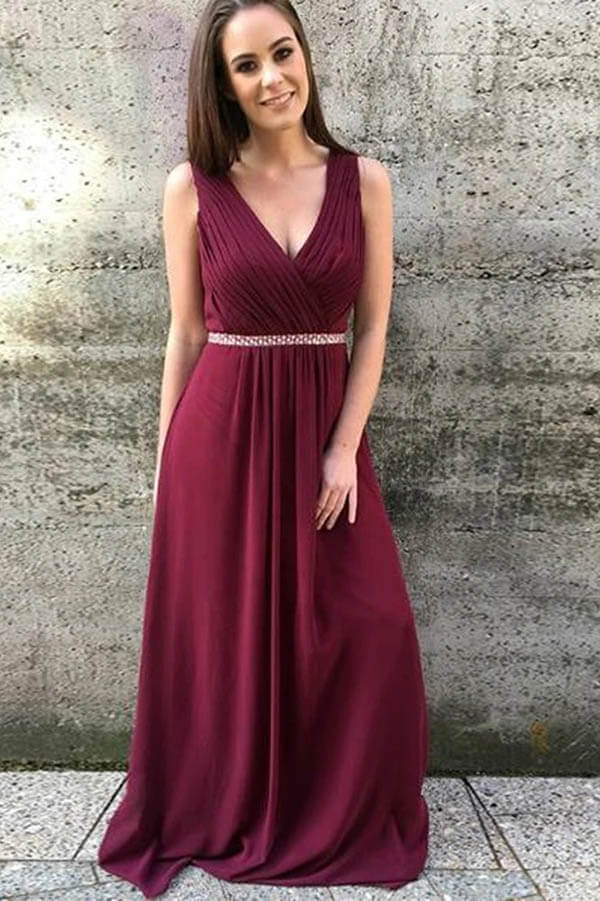 Burgundy Chiffon A-line V-neck Bridesmaid Dresses MBD244 | Musebridals Burgundy Chiffon A-line V-neck Bridesmaid Dresses MBD244 | Musebridals