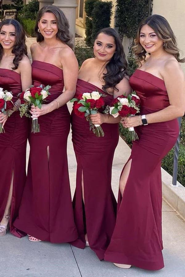 Burgundy Mermaid Bridesmaid Dresses With Slit MBD254 | Musebridals.com Burgundy Mermaid Bridesmaid Dresses With Slit MBD254 | Musebridals.com