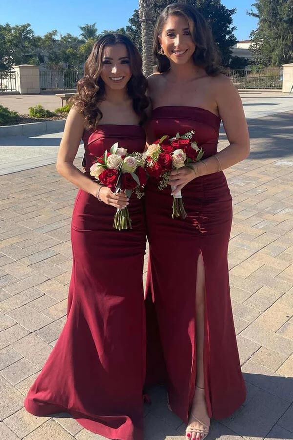 Burgundy Mermaid Bridesmaid Dresses With Slit MBD254 | Musebridals.com Burgundy Mermaid Bridesmaid Dresses With Slit MBD254 | Musebridals.com