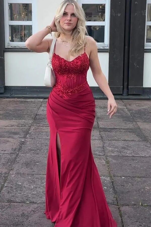 Burgundy Mermaid Spaghetti Straps Prom Dress, MP1055 | Musebridals Burgundy Mermaid Spaghetti Straps Prom Dress, MP1055 | Musebridals