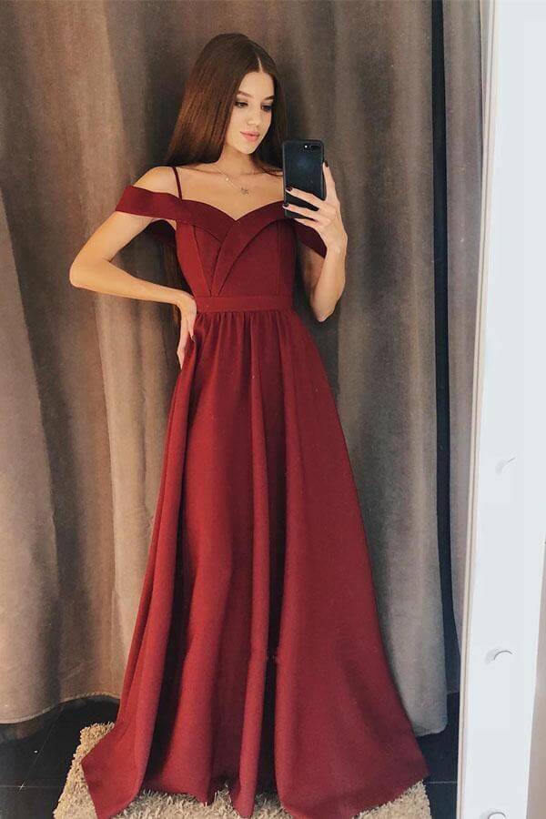 Burgundy Satin Prom Dresses, Bridesmaid Dresses, MBD238