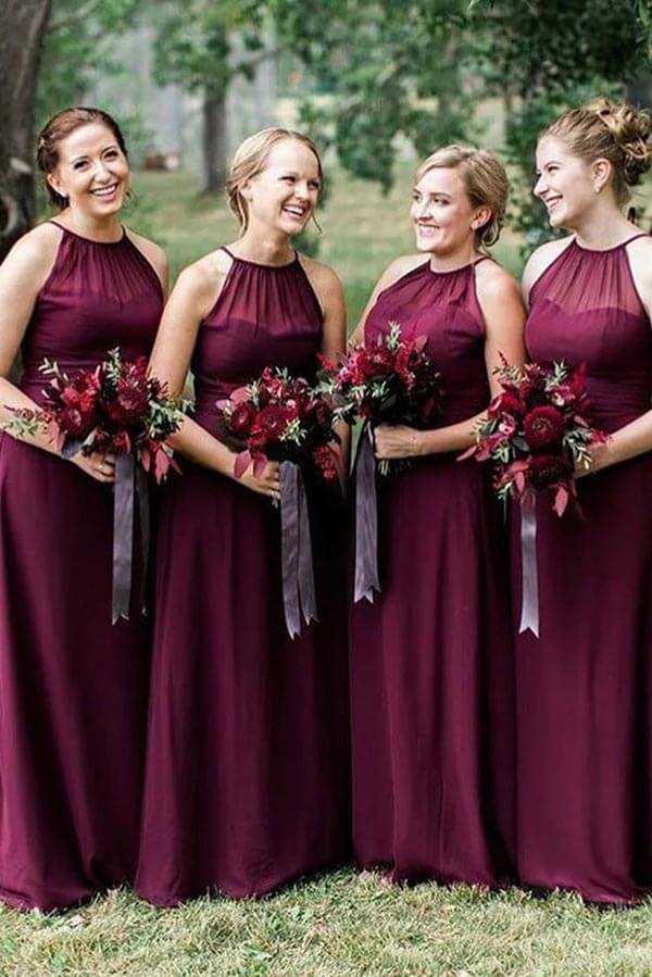 sage green bridesmaid dresses petite Chiffon Bridesmaid Dress A-Line Double Straps Halter Floor Length –  dressblee main image 0