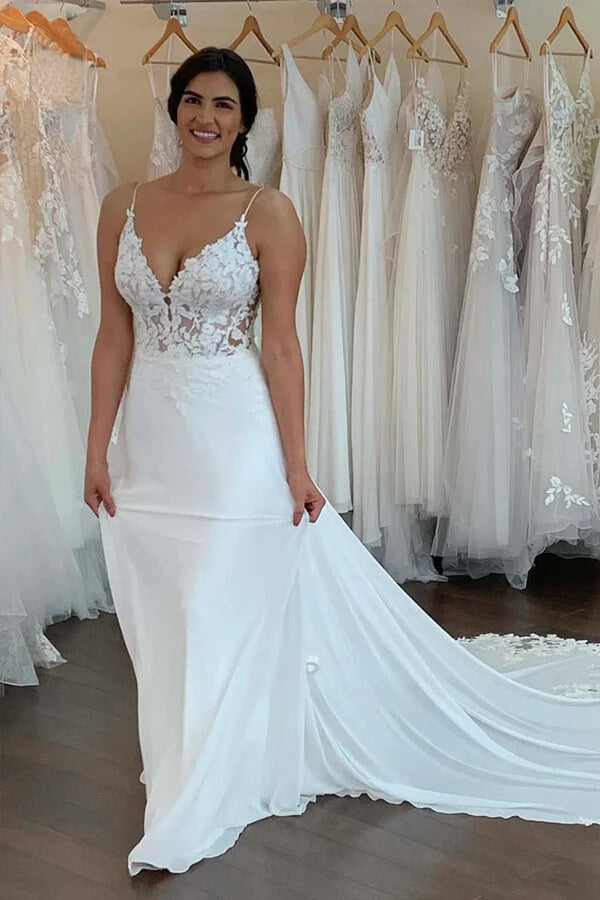 Chiffon Spaghetti Straps Lace Wedding Dresses, MW913 | Musebridals Chiffon Spaghetti Straps Lace Wedding Dresses, MW913 | Musebridals