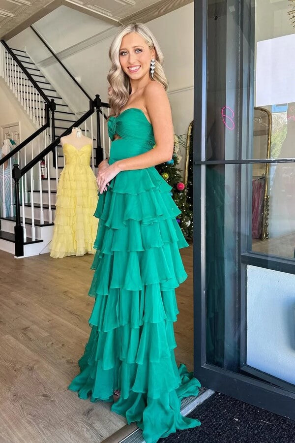 Green Tiered Chiffon Sweetheart Prom Dresses, MP1012 | Musebridals Green Tiered Chiffon Sweetheart Prom Dresses, MP1012 | Musebridals