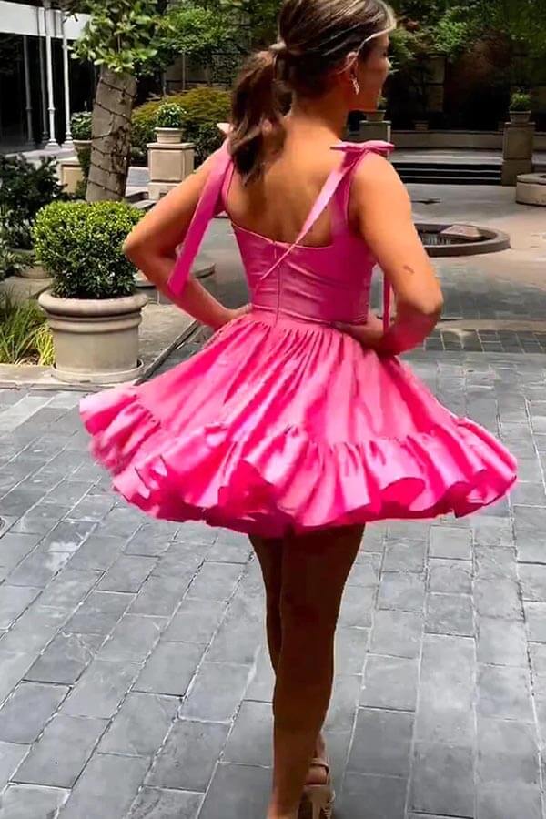 Cute Pink Satin A-line Sweetheart Bow Tie Straps Homecoming Dresses, MH616 Cute Pink Satin A-line Sweetheart Bow Tie Straps Homecoming Dresses, MH616