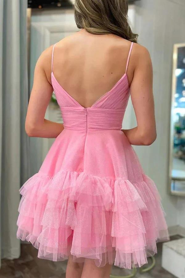 Cute Pink Tulle A-line Short Homecoming Dresses, MH651