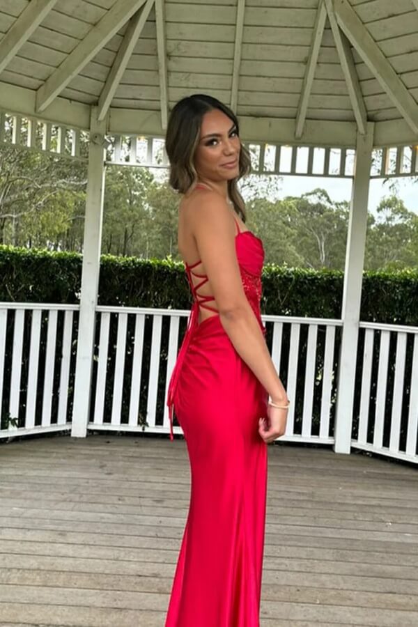 open lace back dress Satin Mermaid Sweetheart Neck Long Prom Dresses, MP1023