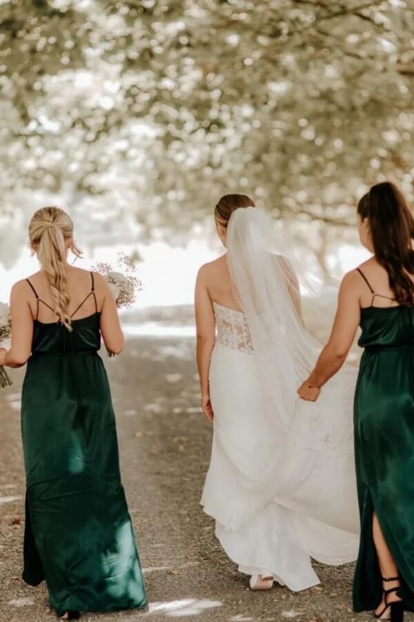 Dark Green A Line Spaghetti Straps Long Bridesmaid Dresses With Slit, MBD294 | wedding guest dress | maid of honor dress | green bridesmaid dress | musebridals.com