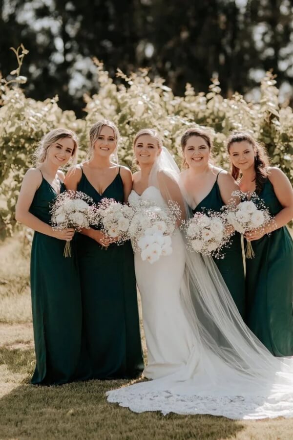 Dark Green A Line Long Bridesmaid Dresses, MBD294