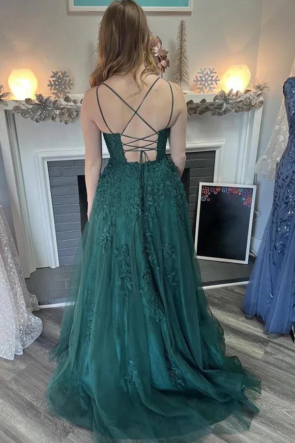 Dark Green Tulle A-line Long Prom Dress, MP969 | Musebridals Dark Green Tulle A-line Long Prom Dress, MP969 | Musebridals