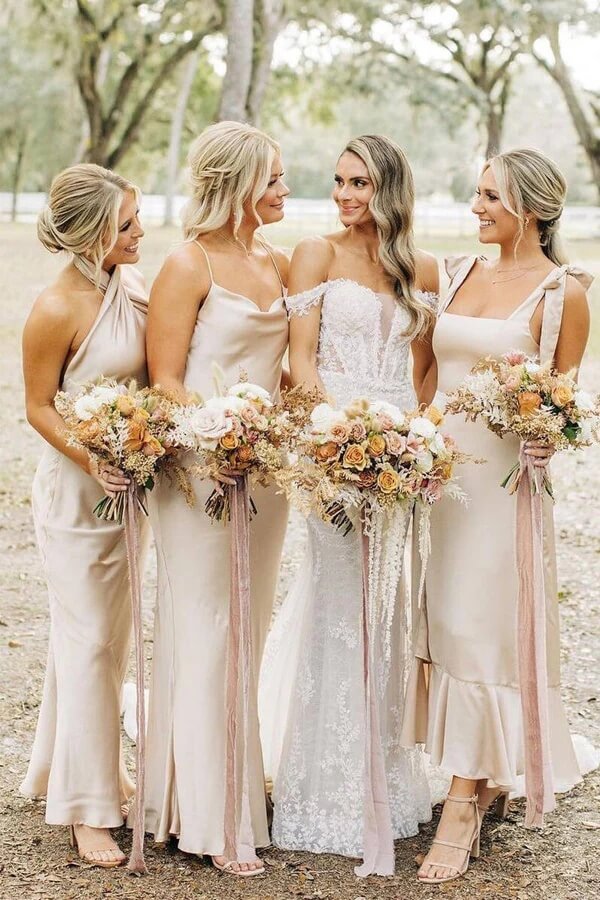blue dress for baby girl Elegant Satin Sheath Simple Long Bridesmaid Dresses, Bridal Party Dress,  MBD289