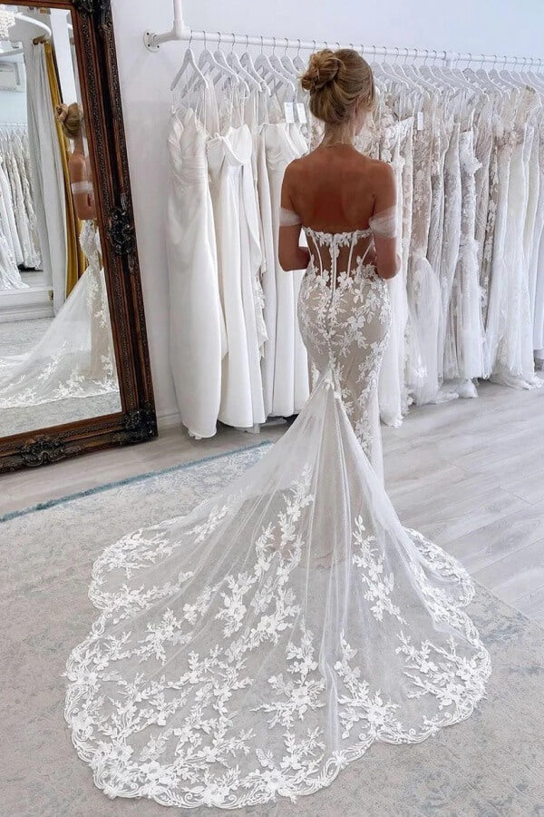 Lace Mermaid Off Shoulder Wedding Dress, MW1166