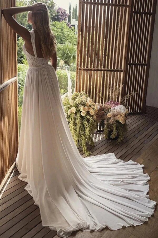Chiffon A Line Sweetheart Beach Wedding Dresses, MW1093 | Musebridals Chiffon A Line Sweetheart Beach Wedding Dresses, MW1093 | Musebridals