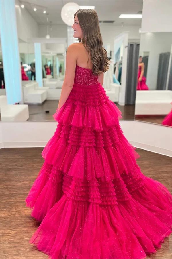 open lace back dress Sexy Women One Shoulder Fuchsia Pink Long Prom Party Dresses Long 2022 –  Siaoryne main image 0