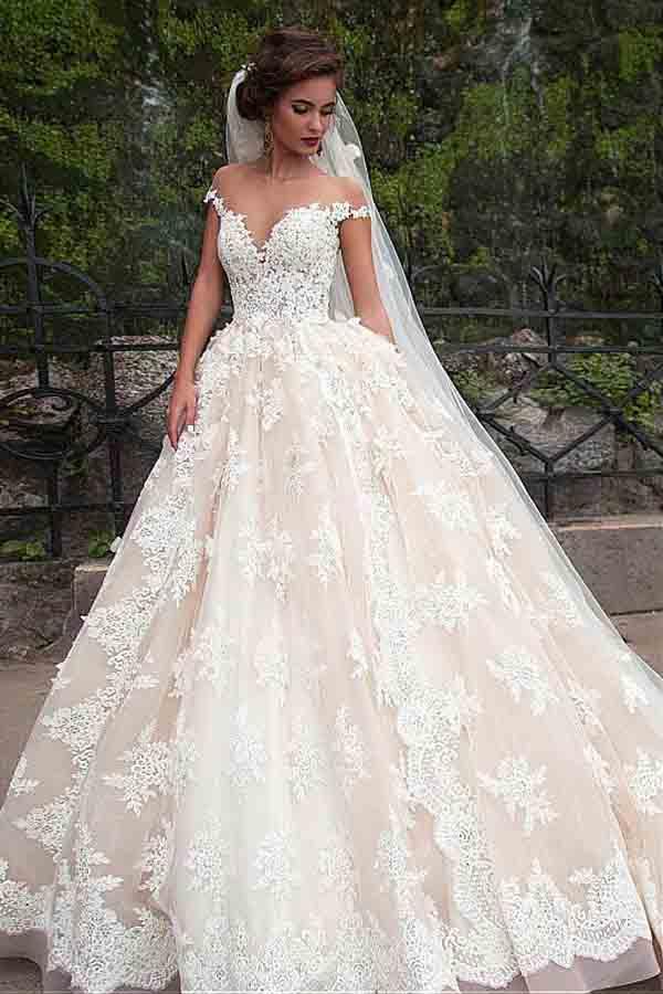 lace ball gown wedding dress with cap sleeves Catherine Cap Sleeve Lace Ball Gown 8 / Off White