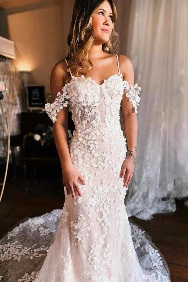 Gorgeous Mermaid Off Shoulder Lace Wedding Dress, MW1097