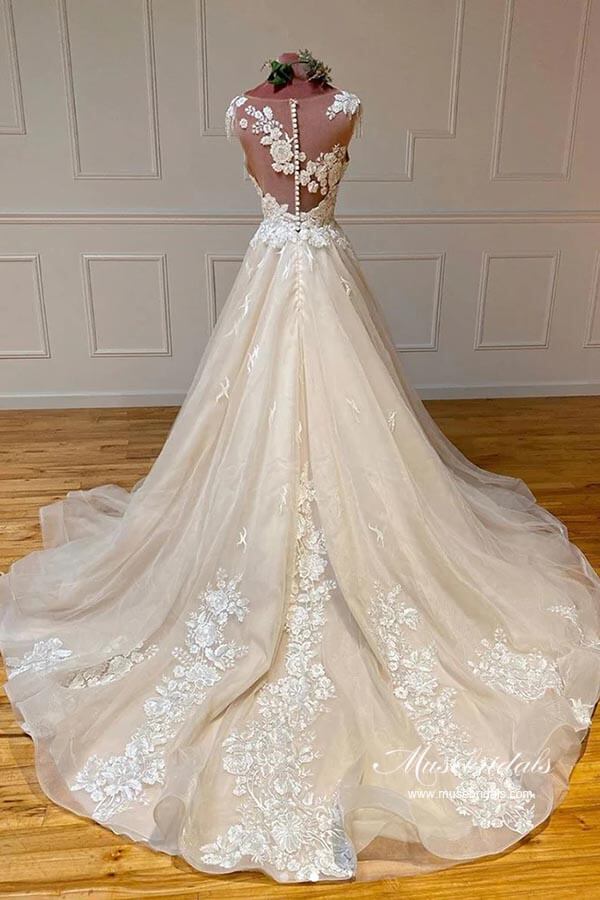 ballet dress Tulle A-line Scoop Lace Appliques Wedding Dresses, MW940
