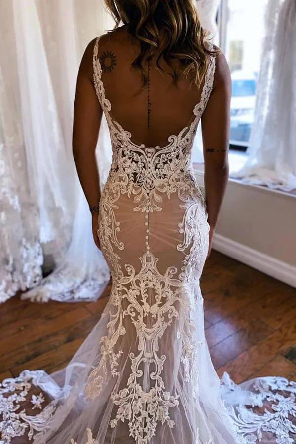 champagne v neck wedding dress Boho Light Champagne Wedding Dresses Long Sleeves Deep V Neck Lace Bridal Gowns