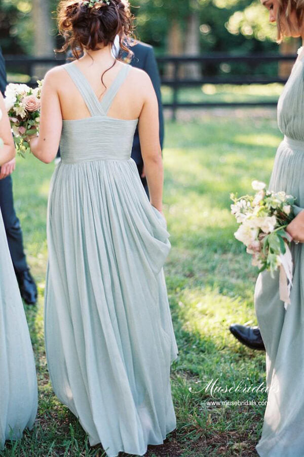Grey Chiffon Classic A-line Bridesmaid Dresses, Maid Of Honor Dresses, MBD237 | mother of the bride dress | wedding guest dress | budget bridesmaid dress | musebridals.com