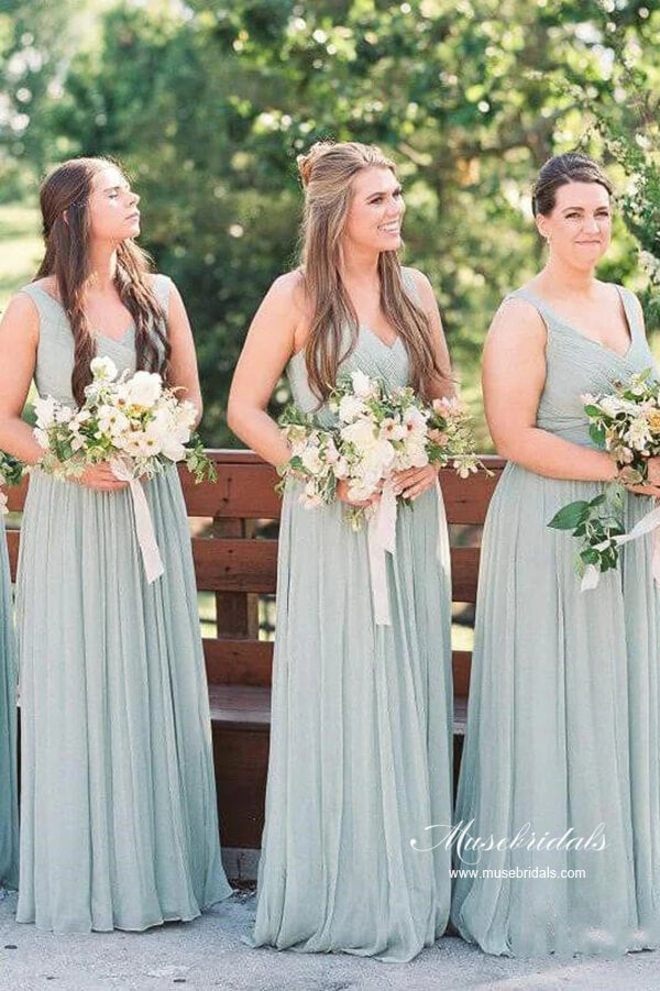 Grey Chiffon Classic A-line Bridesmaid Dresses, Maid Of Honor Dresses, MBD237 | simple bridesmaid dress | green bridesmaid dresses | junior bridesmaid dress | musebridals.com