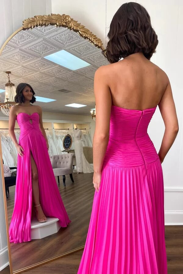 Hot Pink Chiffon A-line Pleated Prom Dresses, MP929 | Musebridals Hot Pink Chiffon A-line Pleated Prom Dresses, MP929 | Musebridals