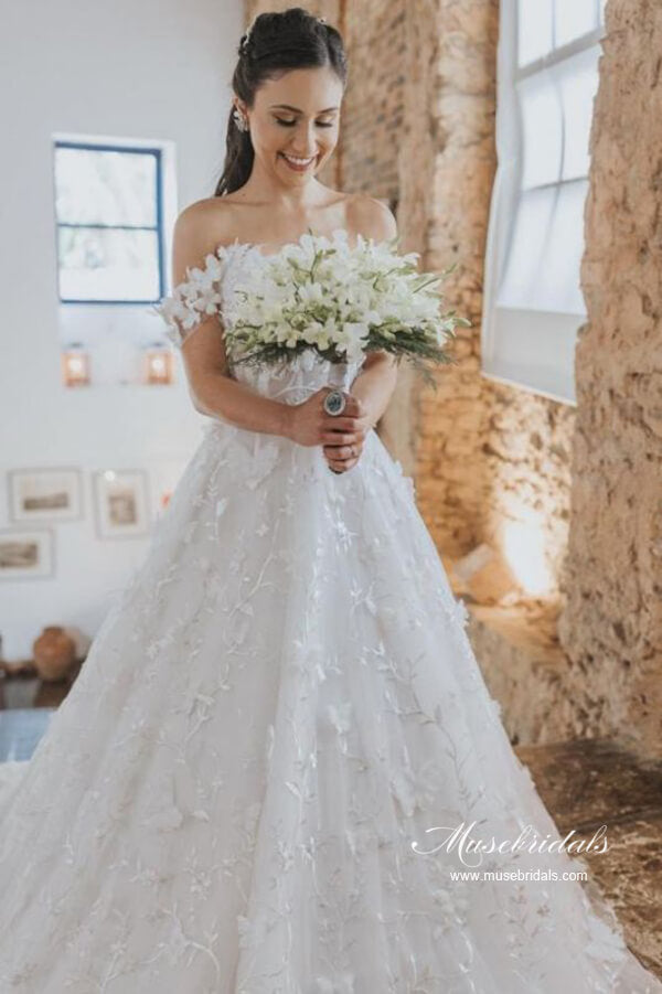 Ivory A Line Floral Lace Boho Wedding Dresses, MW1092 | Musebridals Ivory A Line Floral Lace Boho Wedding Dresses, MW1092 | Musebridals