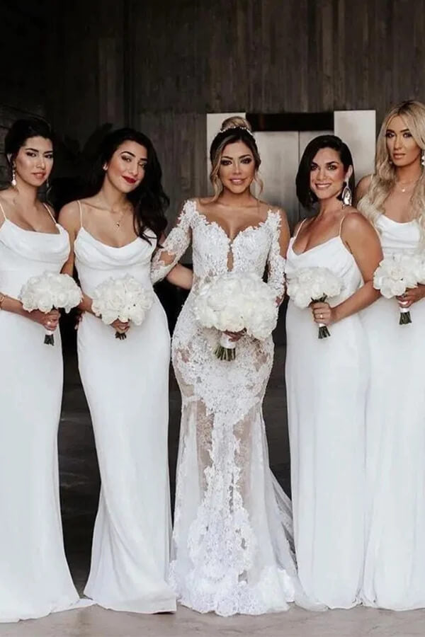 Ivory Chiffon Sheath Cowl Neck Spaghetti Straps Bridesmaid Dresses, MBD200 Ivory Chiffon Sheath Cowl Neck Spaghetti Straps Bridesmaid Dresses, MBD200