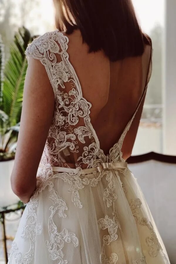 blue dress for baby girl A-Line V-Neck Long Sleeves Light Ivory Embroidery Court Train Chiffon Wedding Dress main image 0
