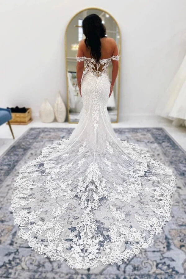 Tulle Lace Off-the-Shoulder Wedding Dresses, MW1204 | Musebridals.com