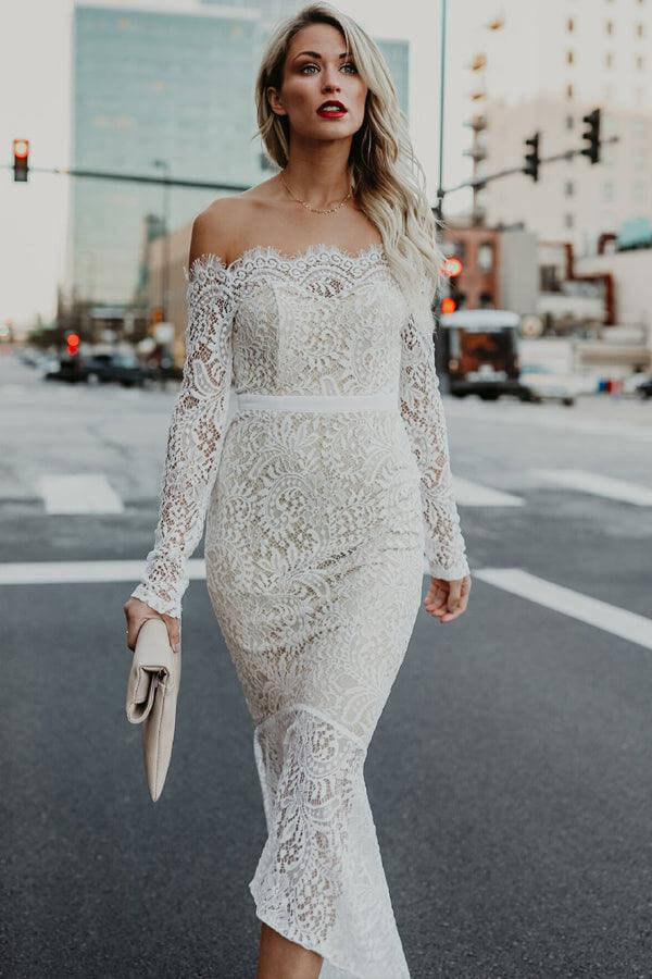 Lace Mermaid High Low Long Sleeves Wedding Dress, MW1025 | Musebridals