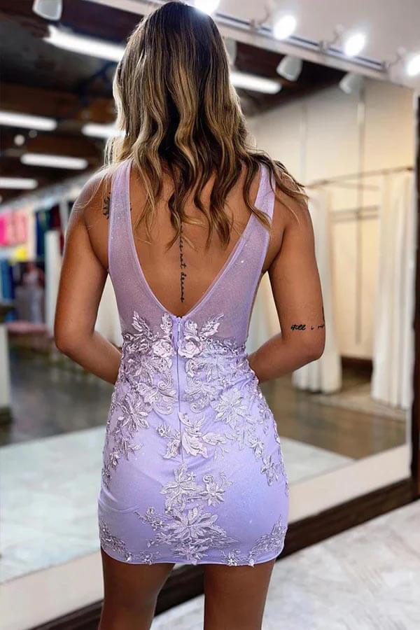 Lavender Plunging V-Neck Lace Homecoming Dresses, MH655 | Musebridals Lavender Plunging V-Neck Lace Homecoming Dresses, MH655 | Musebridals
