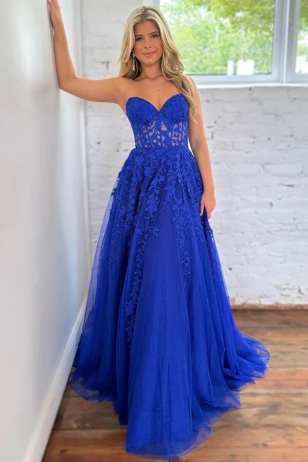 Lavender Tulle A-line Sweetheart Lace Prom Dress, MP935 | Musebridals Lavender Tulle A-line Sweetheart Lace Prom Dress, MP935 | Musebridals