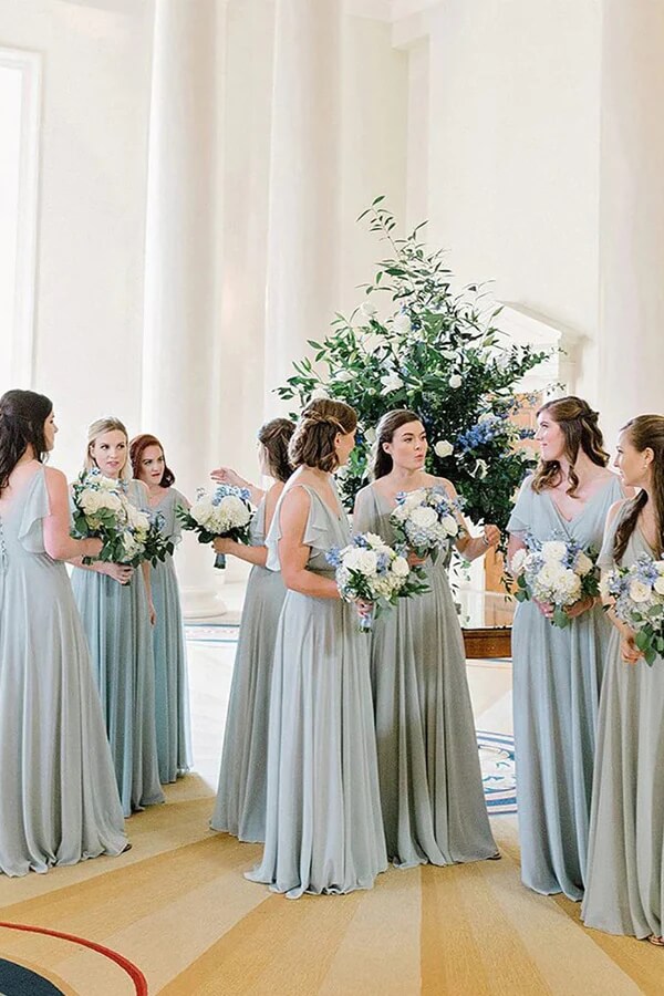 Light Blue Chiffon A-line V-neck Bridesmaid Dress MBD235 | Musebridals Light Blue Chiffon A-line V-neck Bridesmaid Dress MBD235 | Musebridals