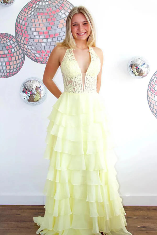 Light Blue Chiffon Ruffled Lace Prom Dress, MP1030 | Musebridals.com Light Blue Chiffon Ruffled Lace Prom Dress, MP1030 | Musebridals.com