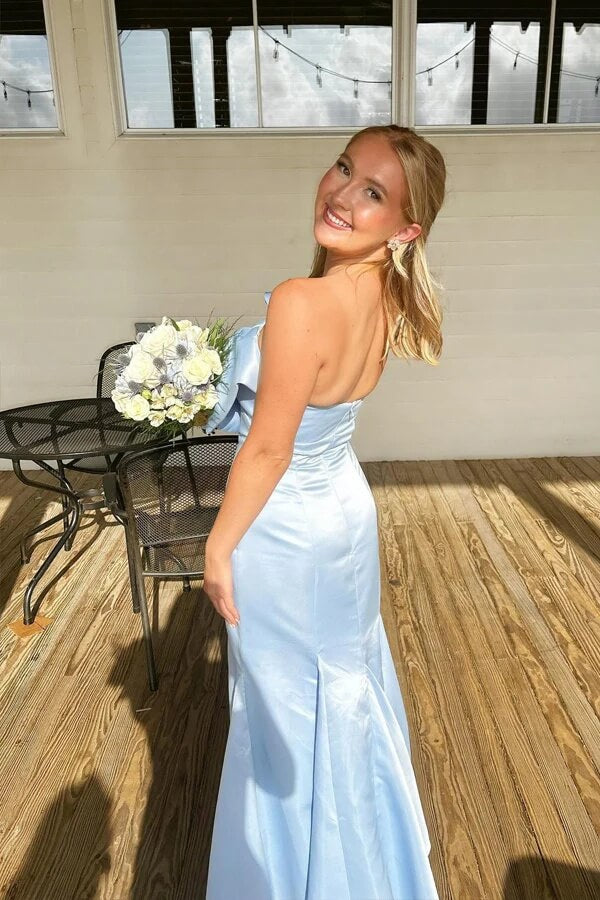 princess polly baby blue dress Light Blue Mermaid Tea Length Bridesmaid Dress, MBD281