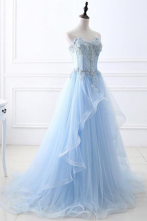 Light Blue Tulle A-line Sweetheart Prom Dresses, MP874 | Musebridals Light Blue Tulle A-line Sweetheart Prom Dresses, MP874 | Musebridals