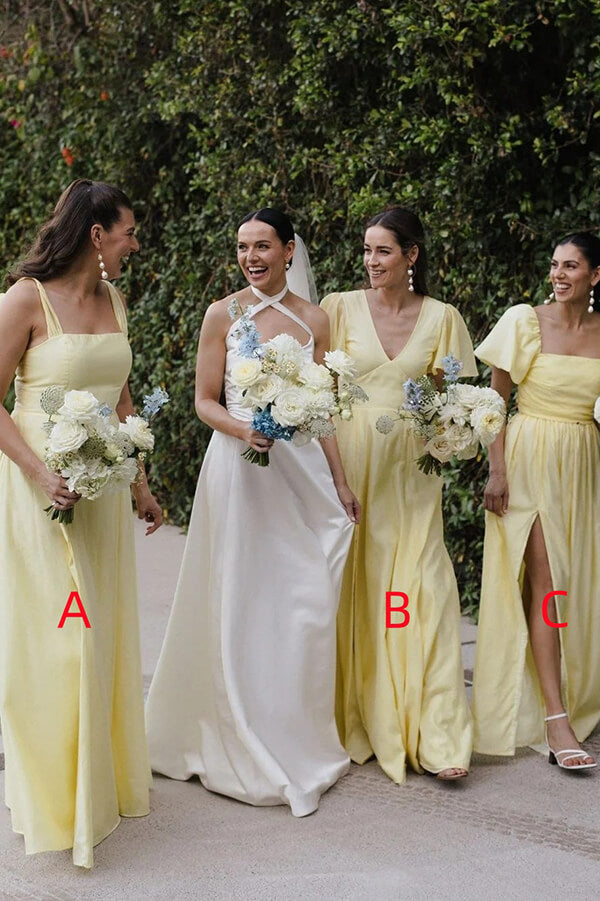 blue dress for baby girl Convertible Bright Yellow One Shoulder A-line Sexy High Slit Backless  Bridesmaid Dress, FC4051