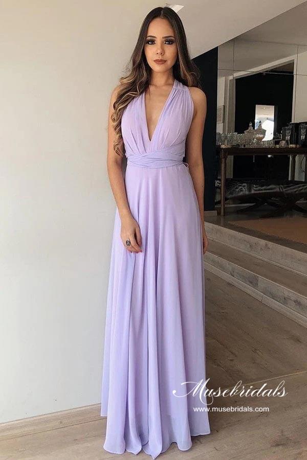 Lilac Chiffon A-line V-neck Floor-length Simple Bridesmaid Dresses, MBD243 Lilac Chiffon A-line V-neck Floor-length Simple Bridesmaid Dresses, MBD243