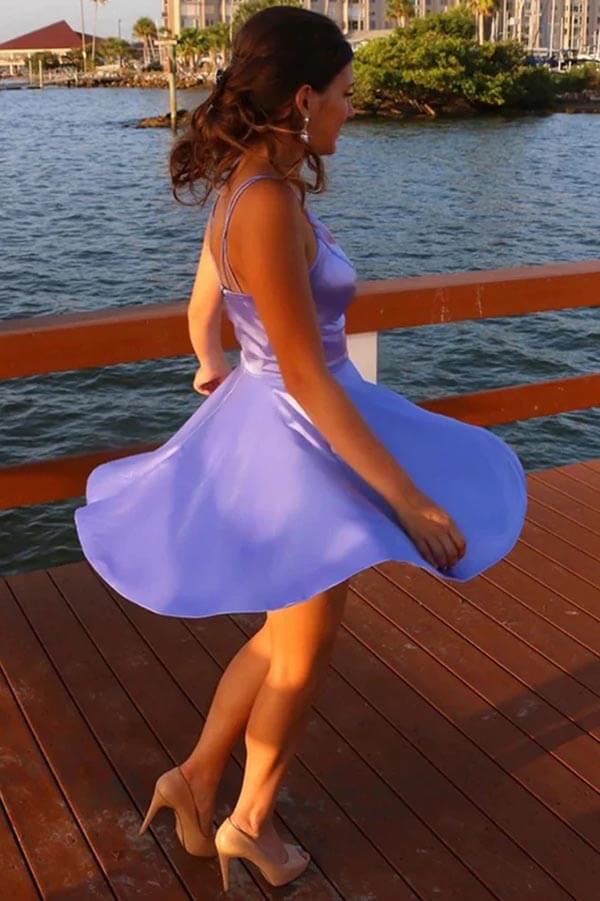 Lilac Silk Satin A-line V-neck Homecoming Dresses, MH607 | Musebridals Lilac Silk Satin A-line V-neck Homecoming Dresses, MH607 | Musebridals