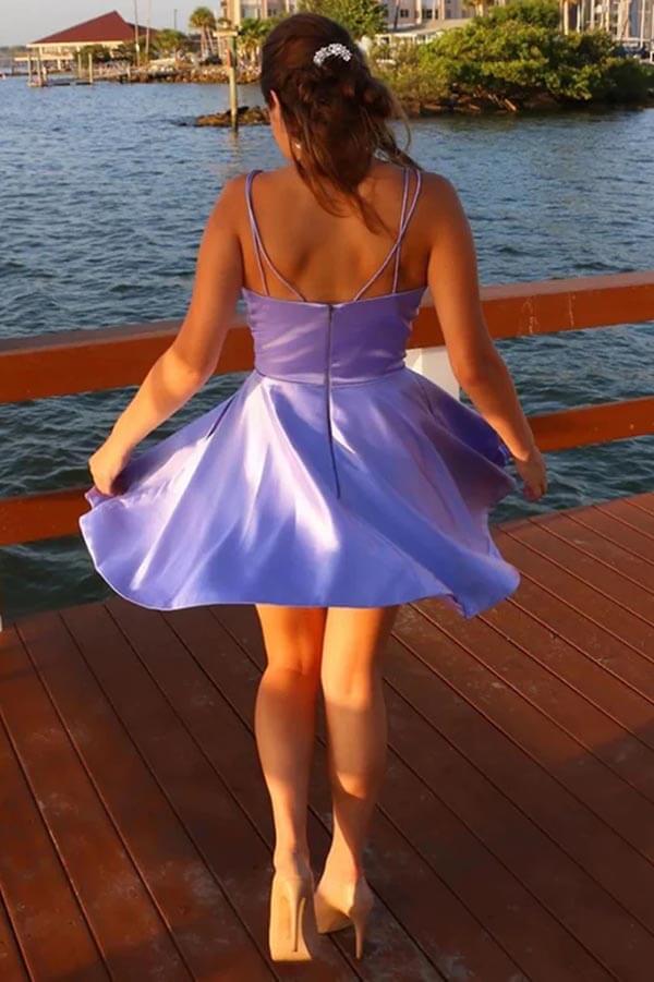 Silk Satin Dress Short Lilac Silk Satin A-line V-neck Spaghetti Straps Short Homecoming Dresses, Silk Satin Dress Short Lilac Silk Satin A-line V-neck Spaghetti Straps Short Homecoming Dresses,