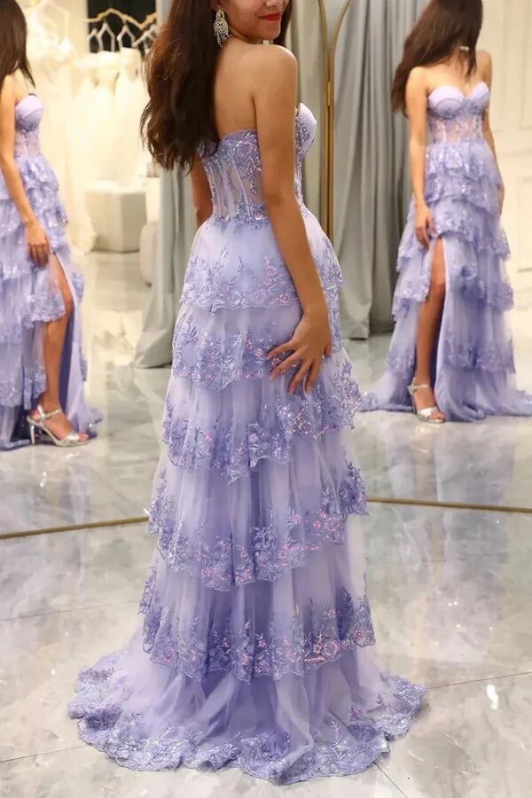 Sweetheart Strapless Appliques Tulle A-Line Prom Dress main image 0